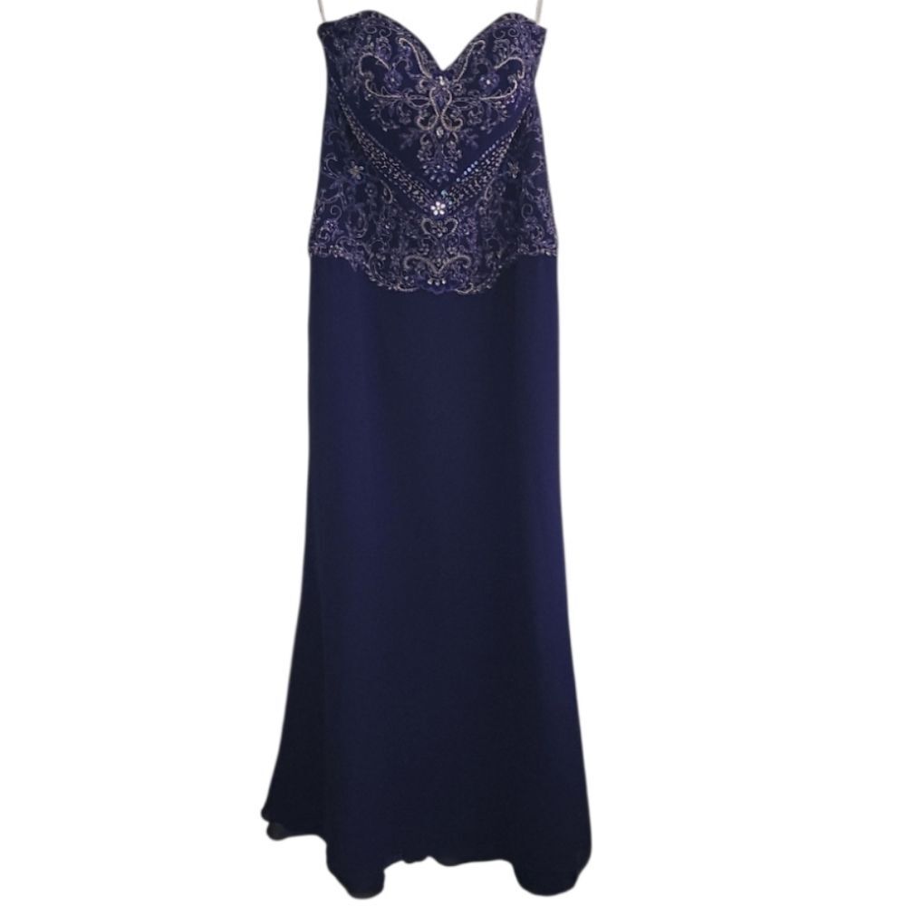 Cobalt Blue Beaded Prom Gown Women’s 14 Strapless Formal Pageant Evening Dress